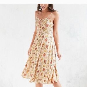 Urban Outfitters Cooperative Georgia May Yellow Floral Lace-Up Midi Dress